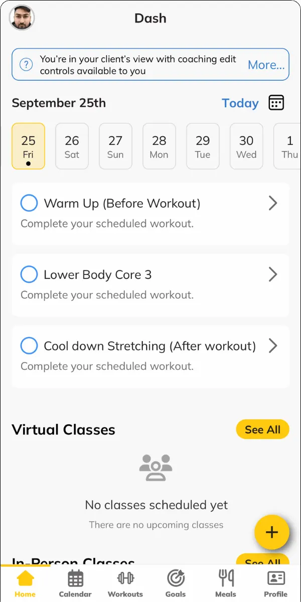 IFC App personalised workout dashboard